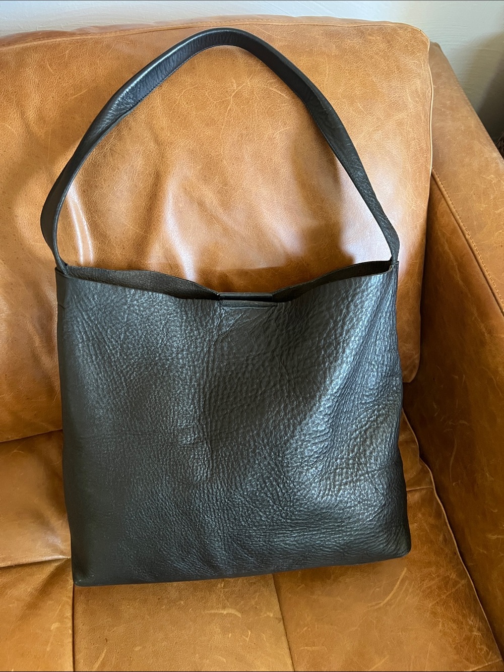 Eileen Fisher Black Pebbled Leather Hobo Shoulder Bag